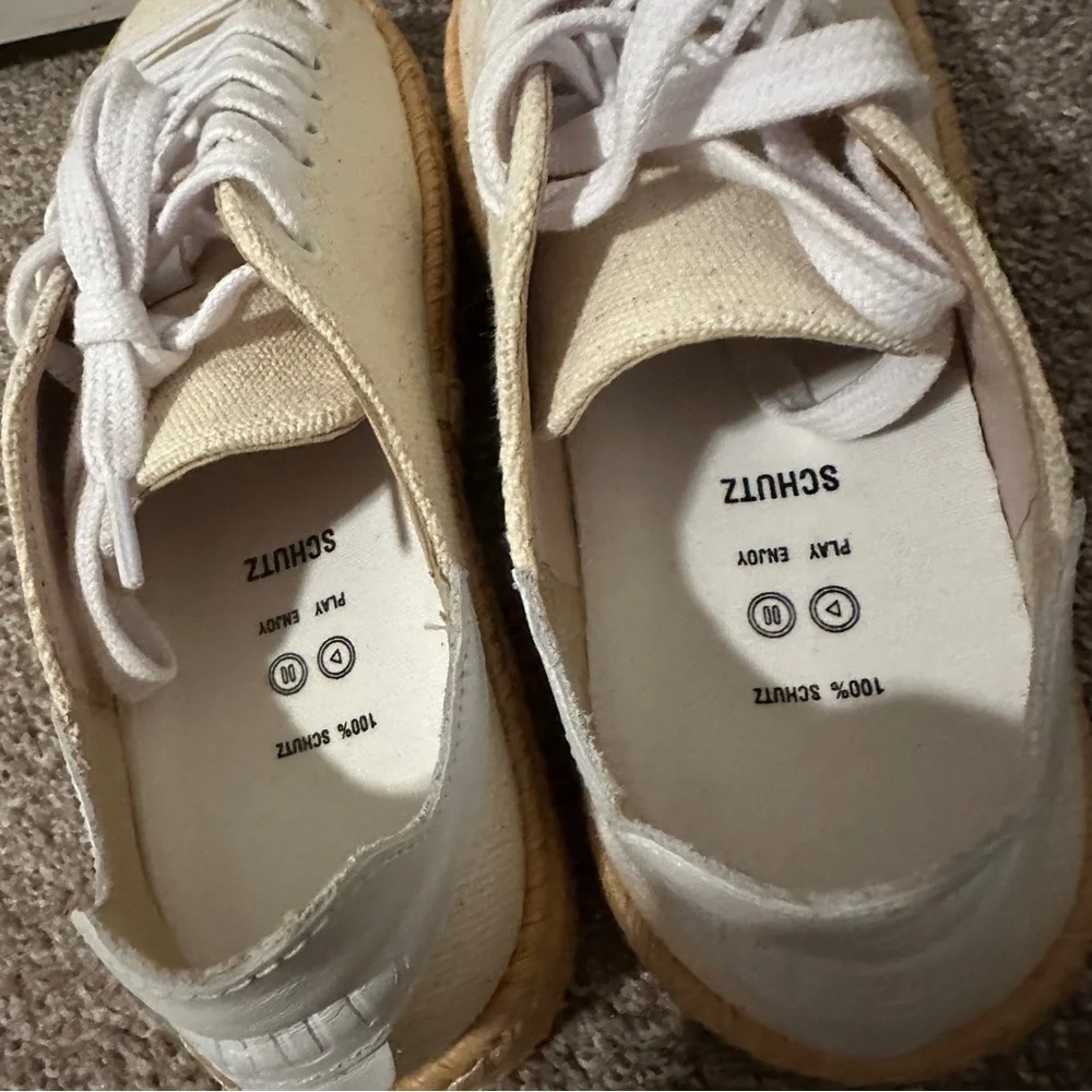 Schutz Clover Beige Canvas Espadrille Platform Sneakers Women’s Size 6B Summer